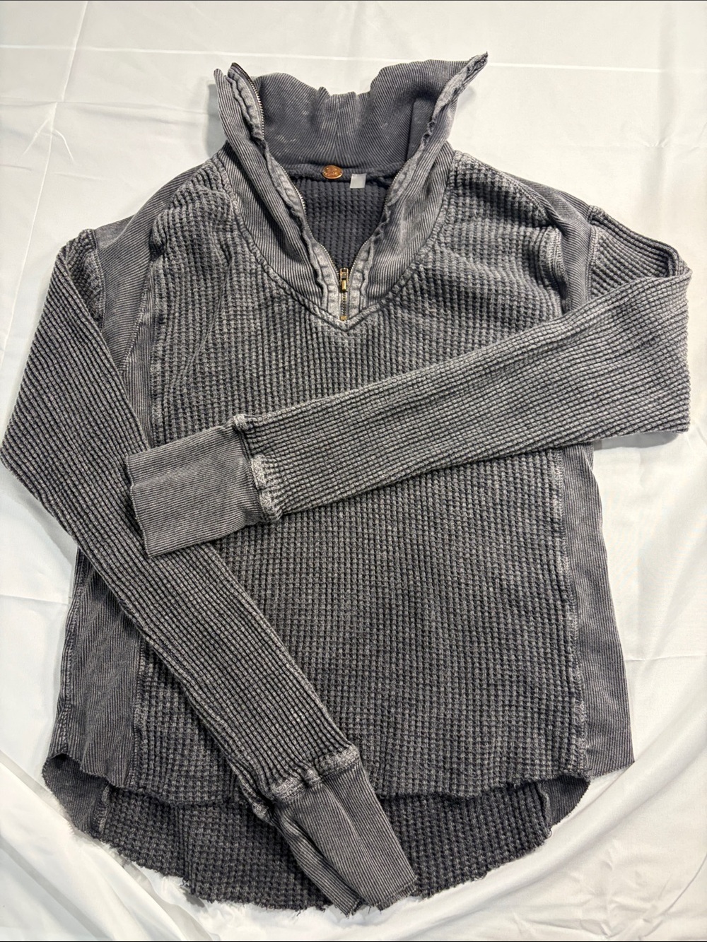 Women's Charcoal Waffle-Knit Zip Pullover